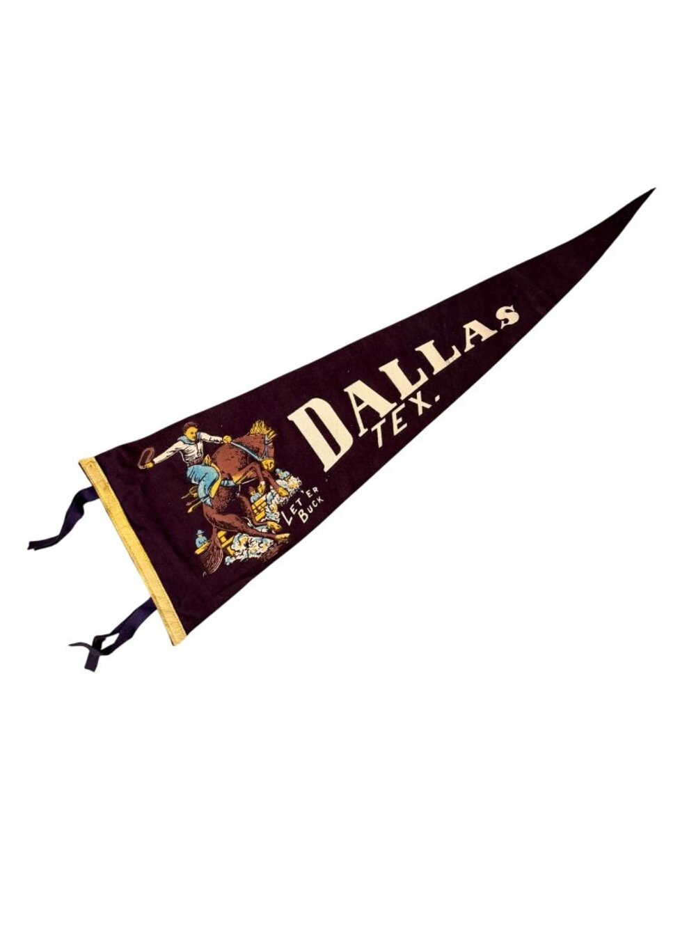 Vintage Dallas Texas Pennant Felt Cowboy Bucking Bronco Rider Western 1950s